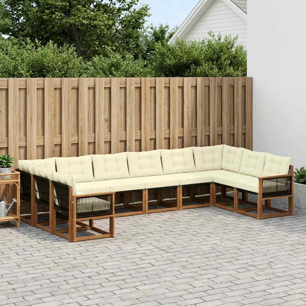 vidaXL Conjunto de sofás de exterior 10 uds. Natural y Crema