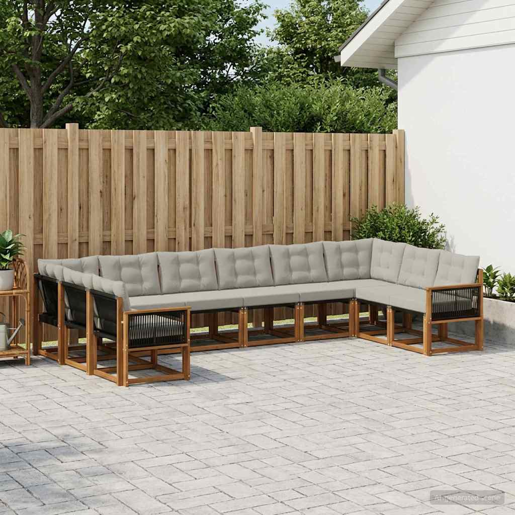 vidaXL Conjunto de sofás de exterior 10 uds. Natural y Gris Claro