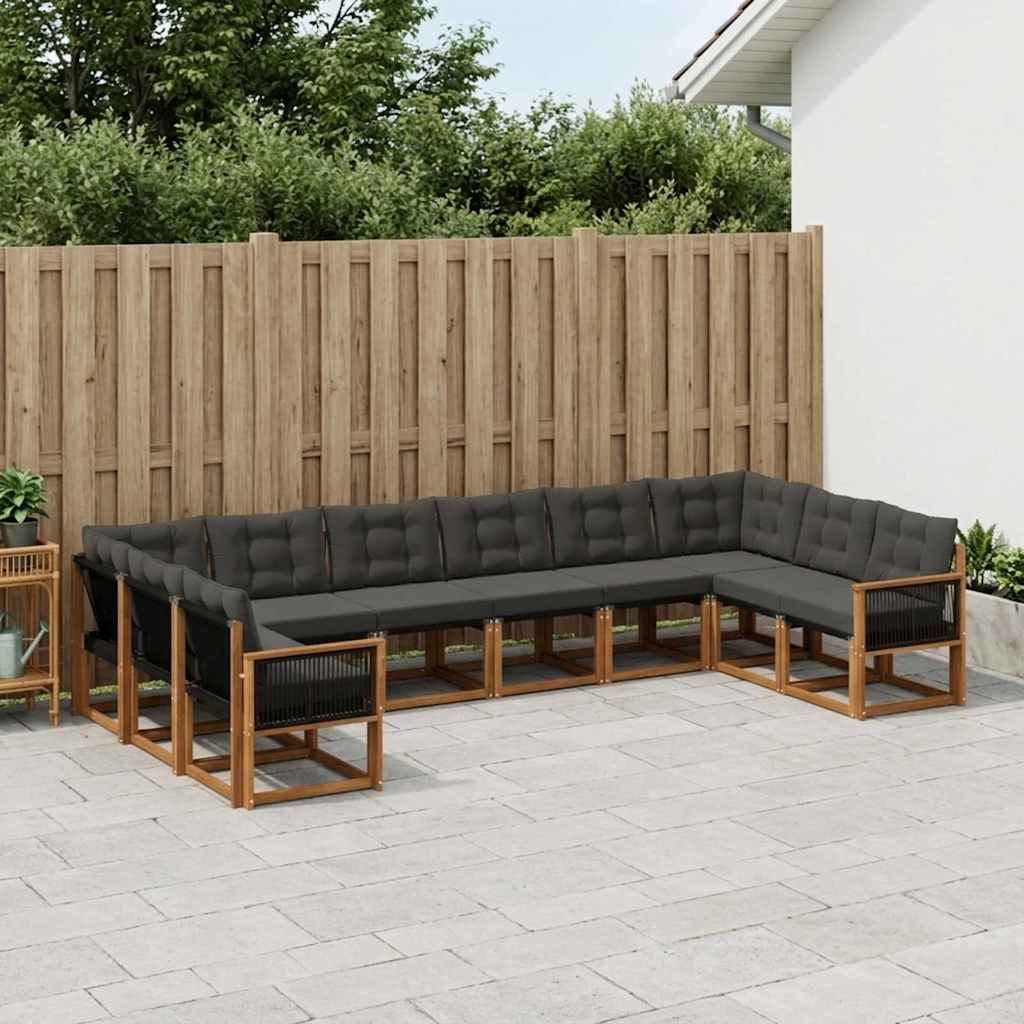 vidaXL Conjunto de sofás de exterior 10 uds. Natural y negro