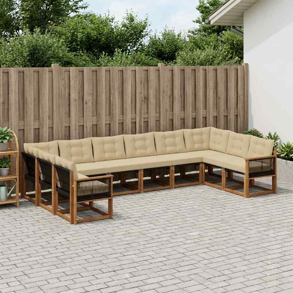 vidaXL Conjunto de sofás de exterior 10 uds. Natural y Beige