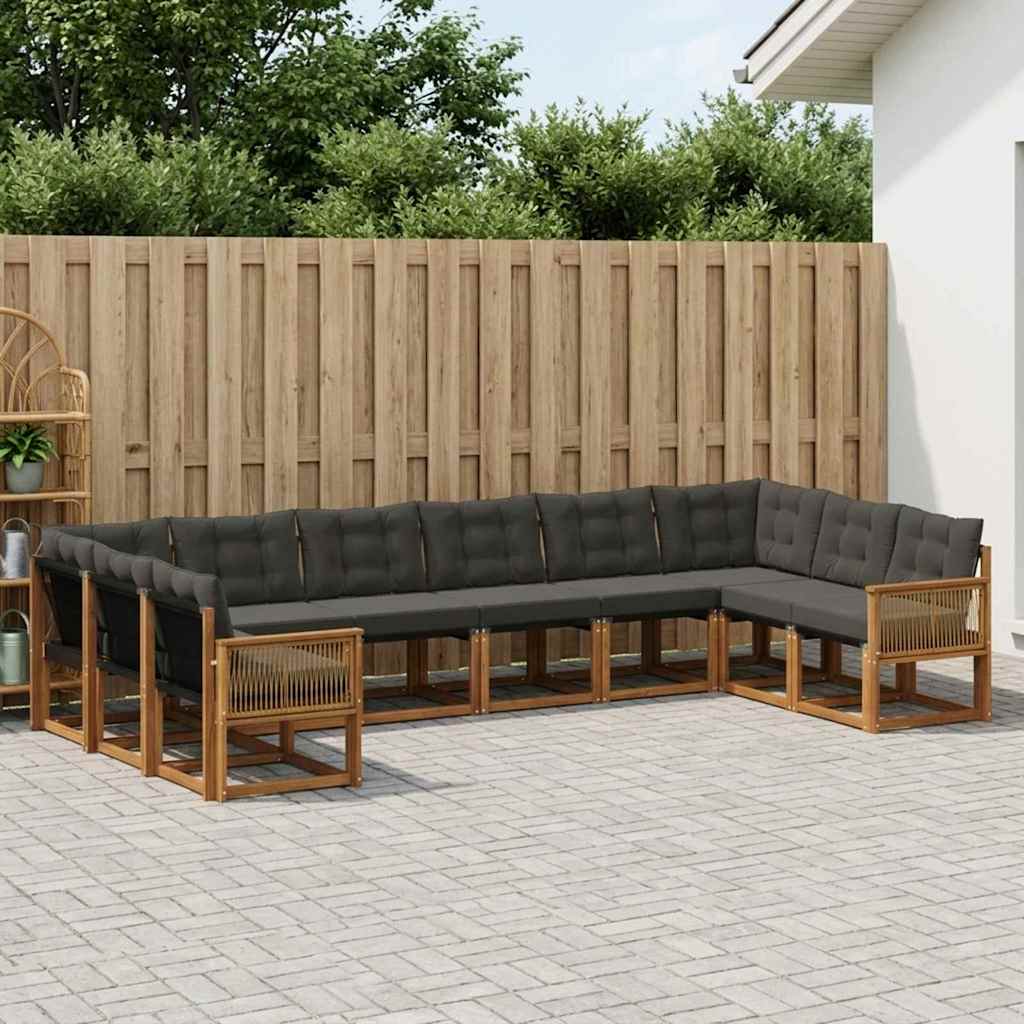 vidaXL Conjunto de sofás de exterior 10 uds. Natural y negro