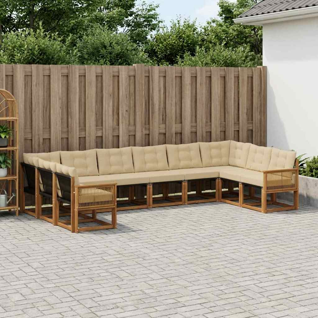 vidaXL Conjunto de sofás de exterior 10 uds. Natural y Beige