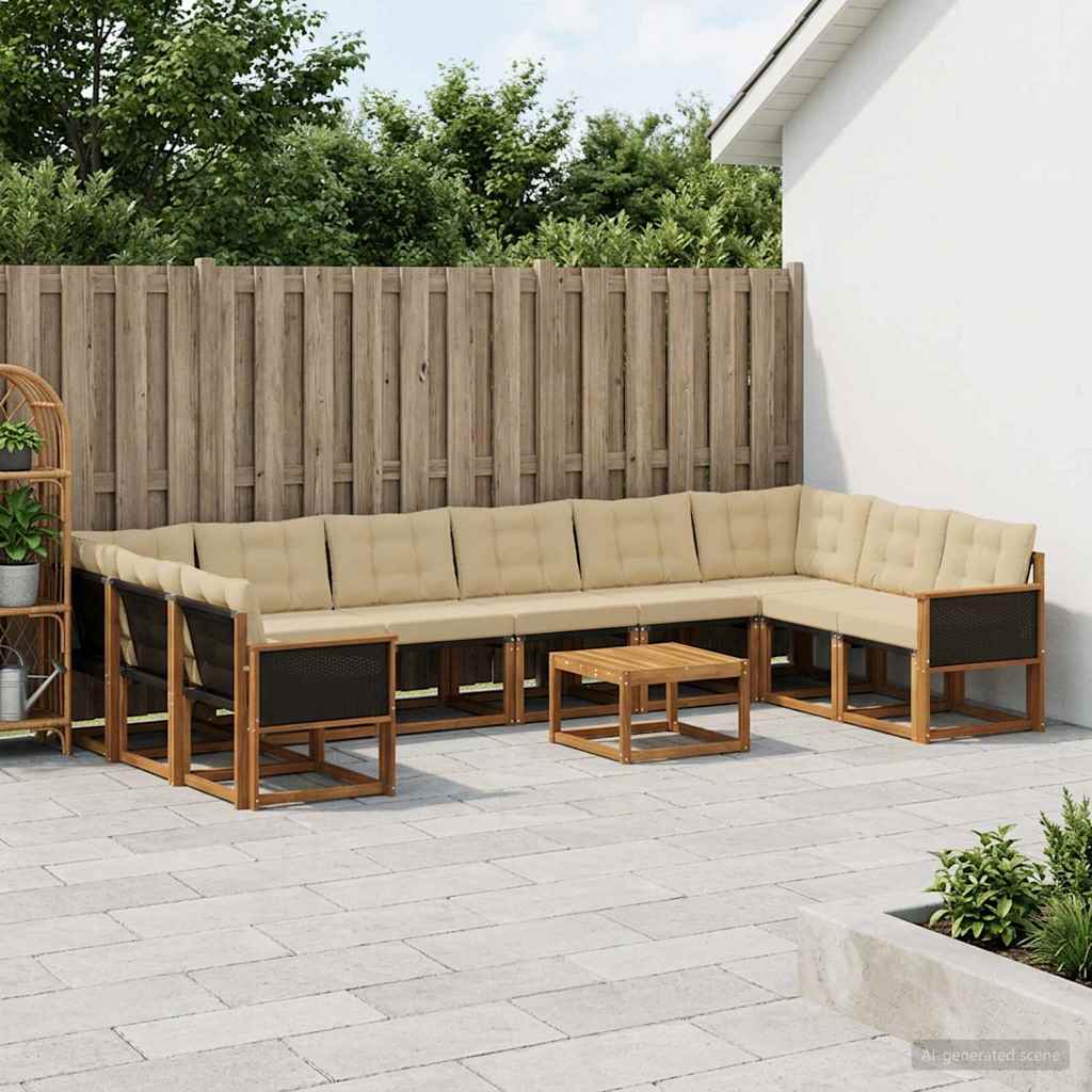 vidaXL Conjunto de sofás de exterior 11 uds. Natural y Beige