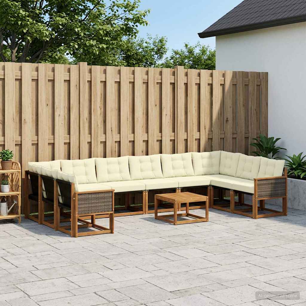 vidaXL Conjunto de sofás de exterior 11 uds. Natural y Crema