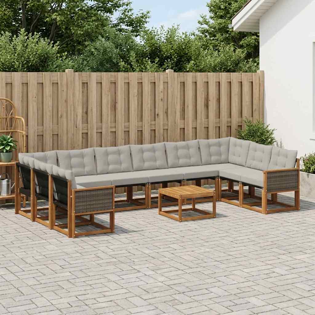 vidaXL Conjunto de sofás de exterior 11 uds. Natural y Gris Claro