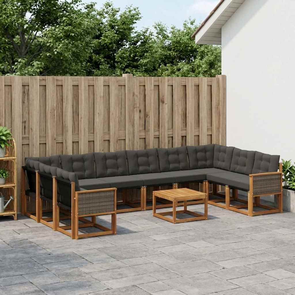 vidaXL Conjunto de sofás de exterior 11 uds. Natural y negro