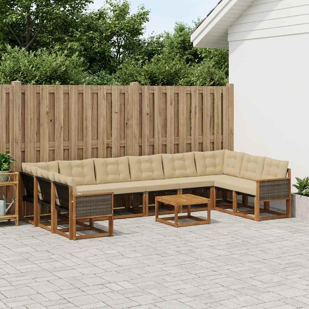 vidaXL Conjunto de sofás de exterior 11 uds. Natural y Beige