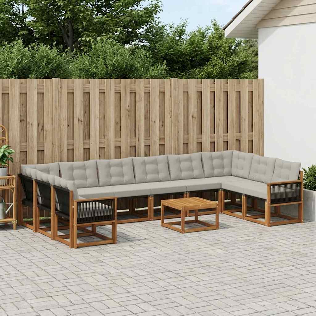 vidaXL Conjunto de sofás de exterior 11 uds. Natural y Gris Claro