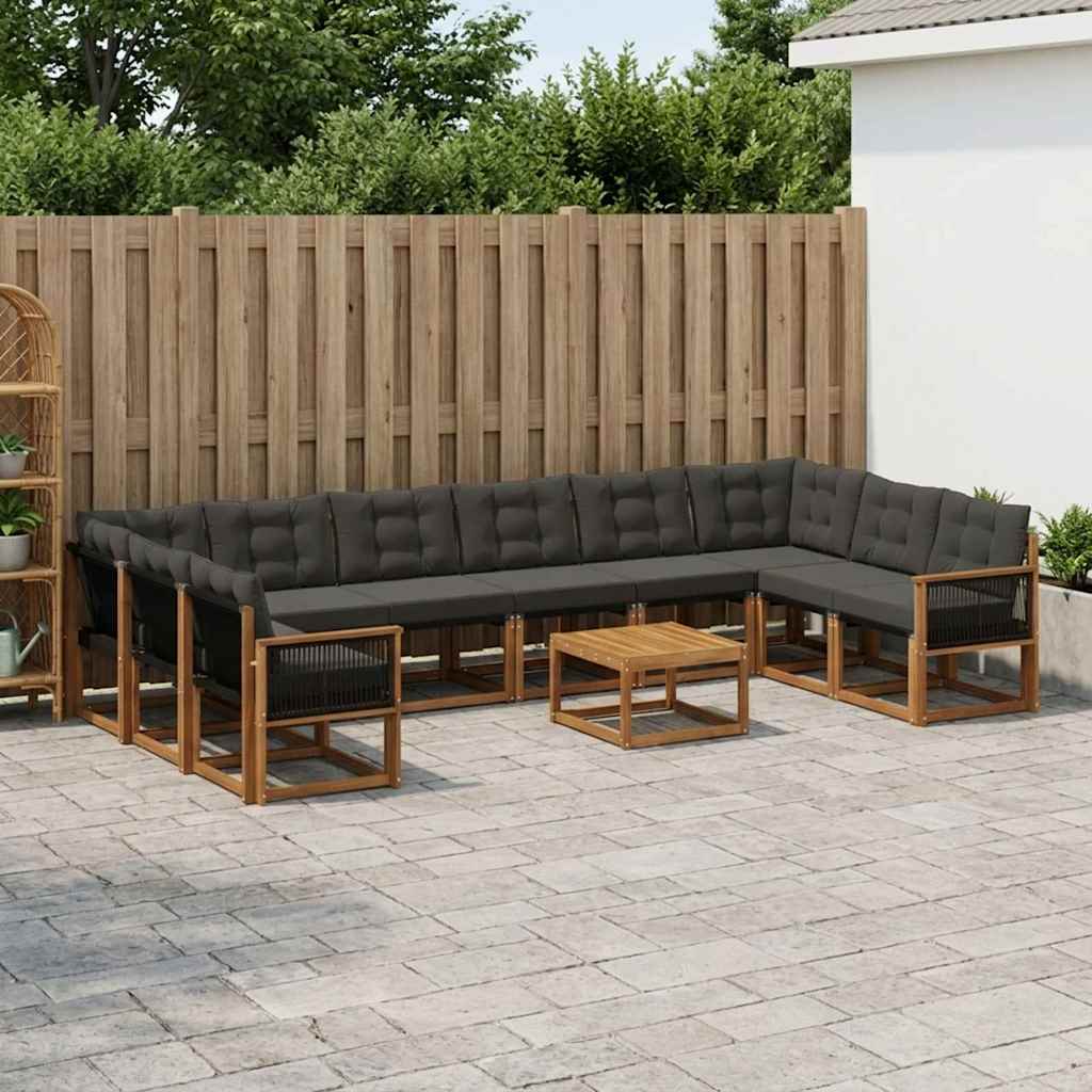 vidaXL Conjunto de sofás de exterior 11 uds. Natural y negro
