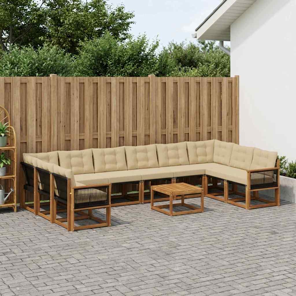 vidaXL Conjunto de sofás de exterior 11 uds. Natural y Beige