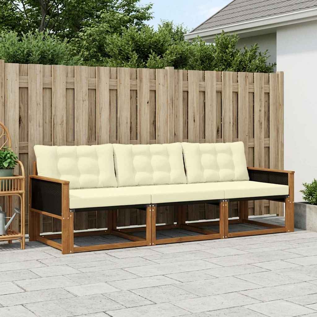 vidaXL Conjunto de sofás de exterior 3 uds. Natural y Crema