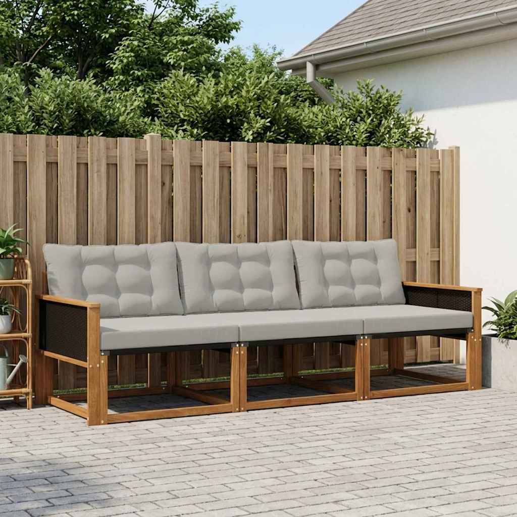 vidaXL Conjunto de sofás de exterior 3 uds. Natural y Gris Claro
