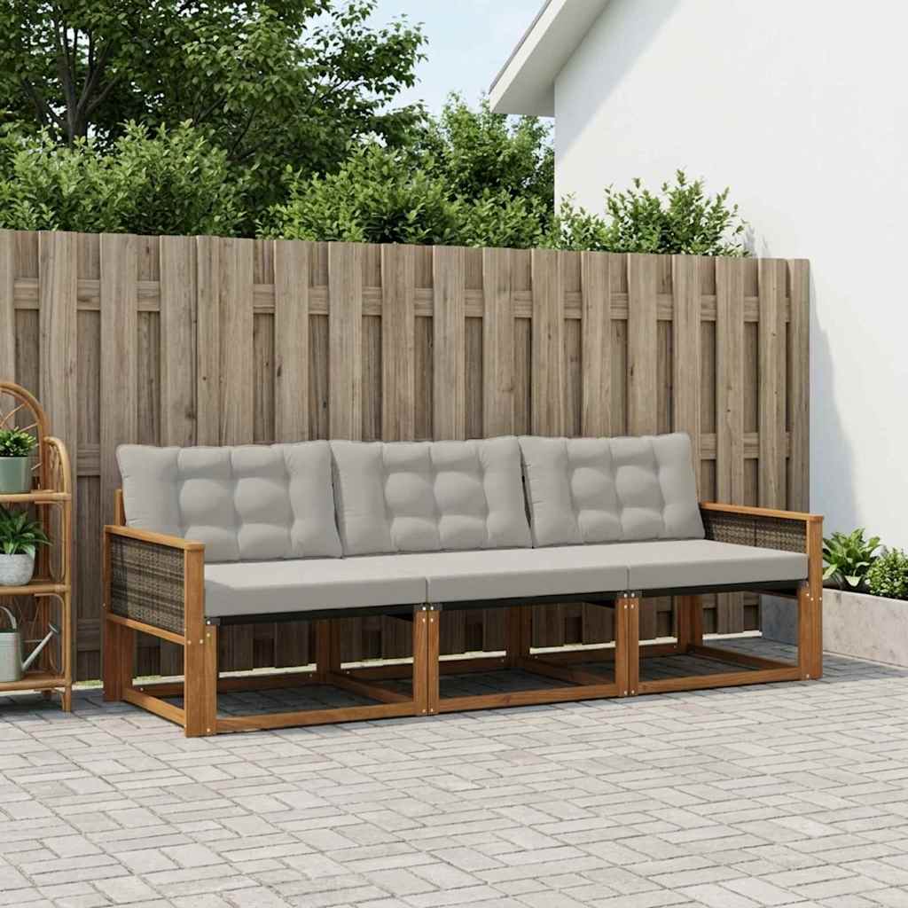 vidaXL Conjunto de sofás de exterior 3 uds. Natural y Gris Claro