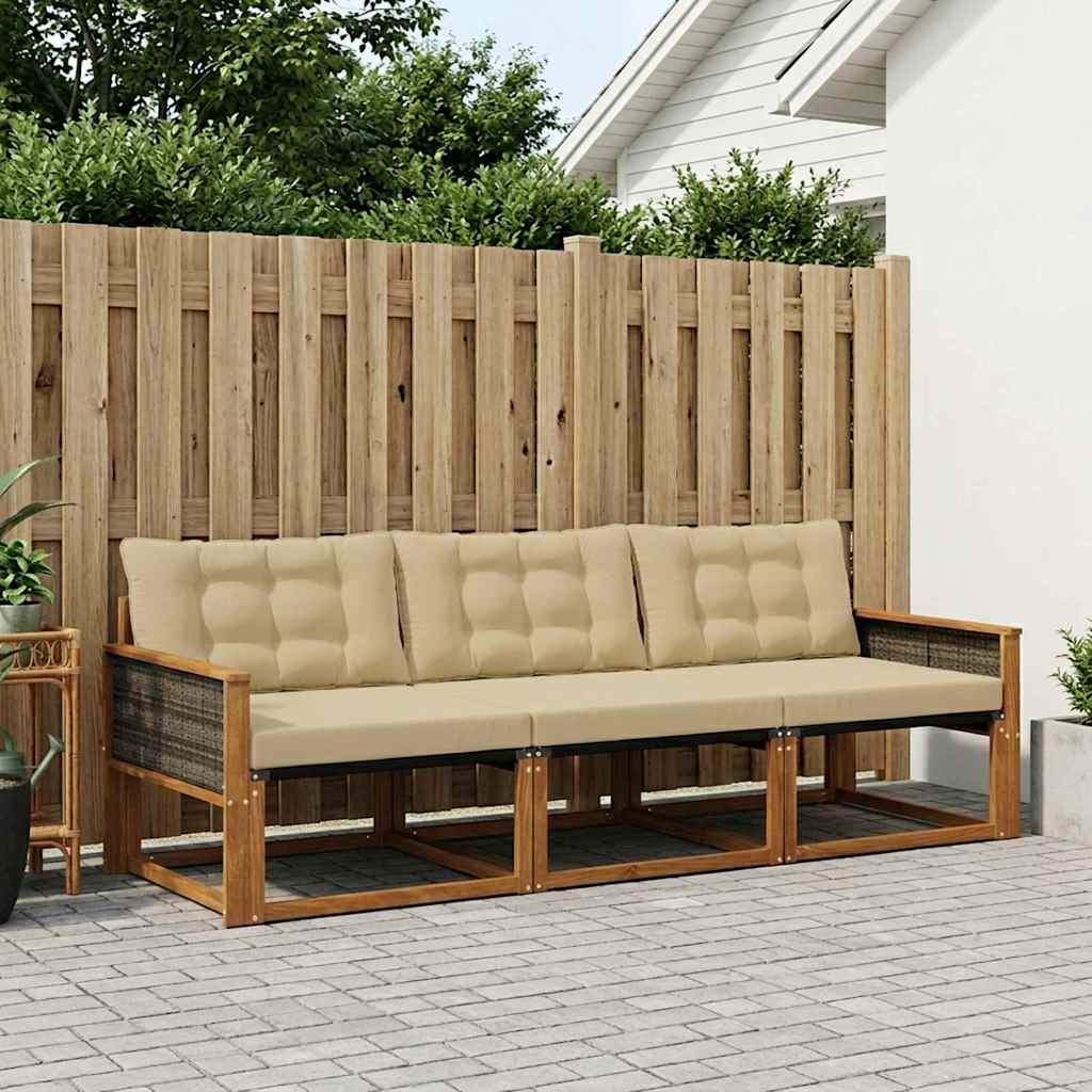 vidaXL Conjunto de sofás de exterior 3 uds. Natural y Beige