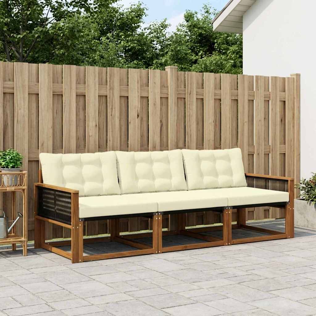 vidaXL Conjunto de sofás de exterior 3 uds. Natural y Crema