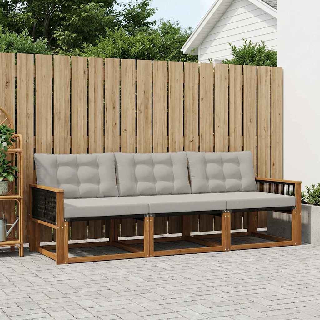 vidaXL Conjunto de sofás de exterior 3 uds. Natural y Gris Claro