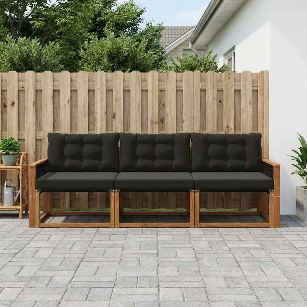 vidaXL Conjunto de sofás de exterior 3 uds. Natural y negro