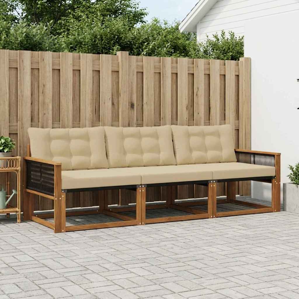 vidaXL Conjunto de sofás de exterior 3 uds. Natural y Beige
