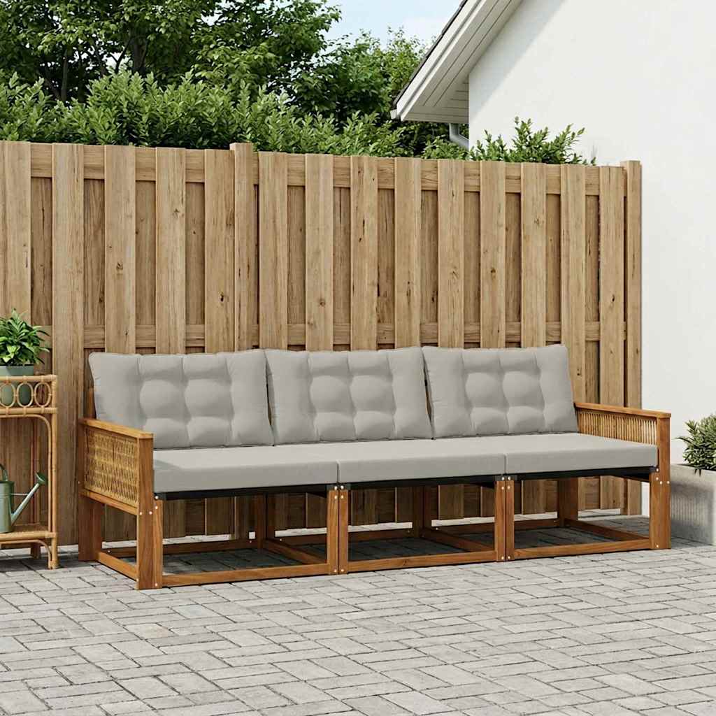 vidaXL Conjunto de sofás de exterior 3 uds. Natural y Gris Claro