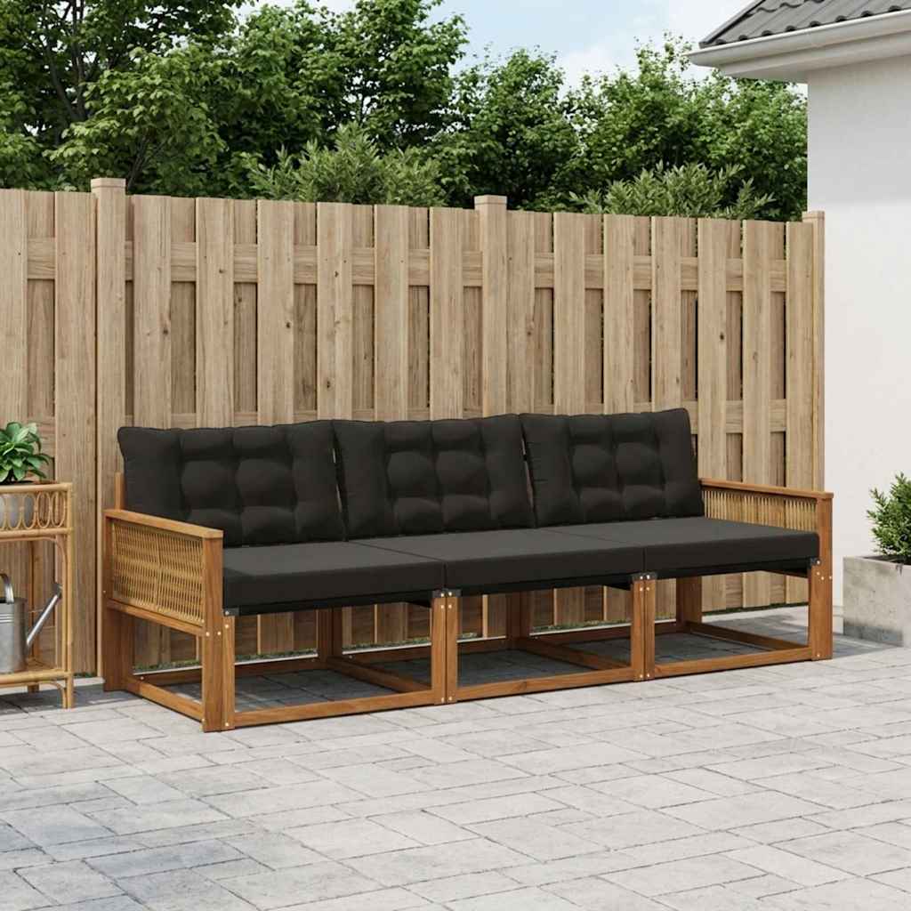 vidaXL Conjunto de sofás de exterior 3 uds. Natural y negro
