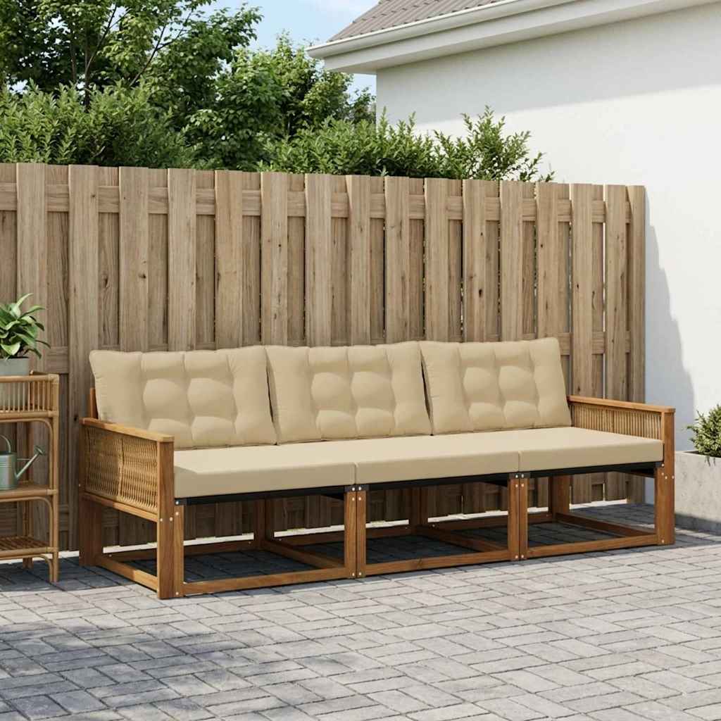 vidaXL Conjunto de sofás de exterior 3 uds. Natural y Beige