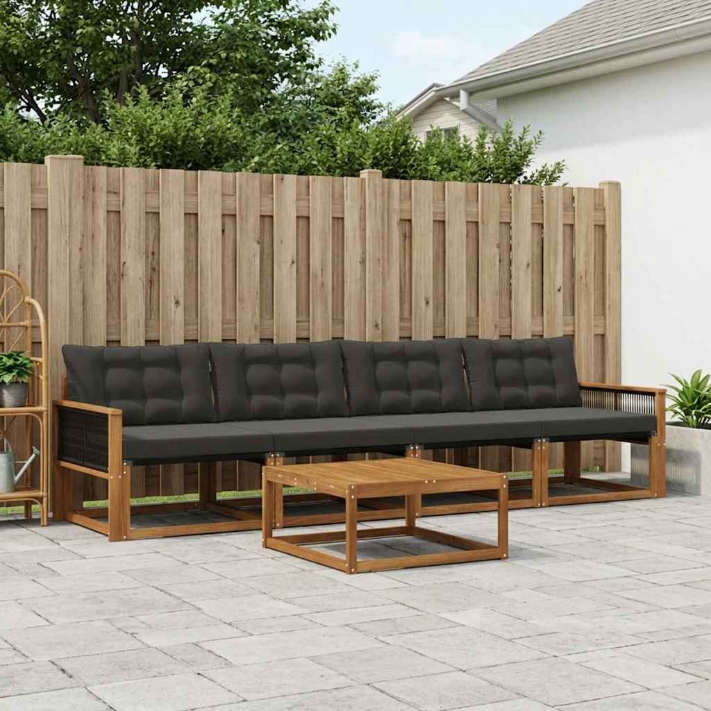 vidaXL Conjunto de sofás de exterior 5 uds. Natural y negro