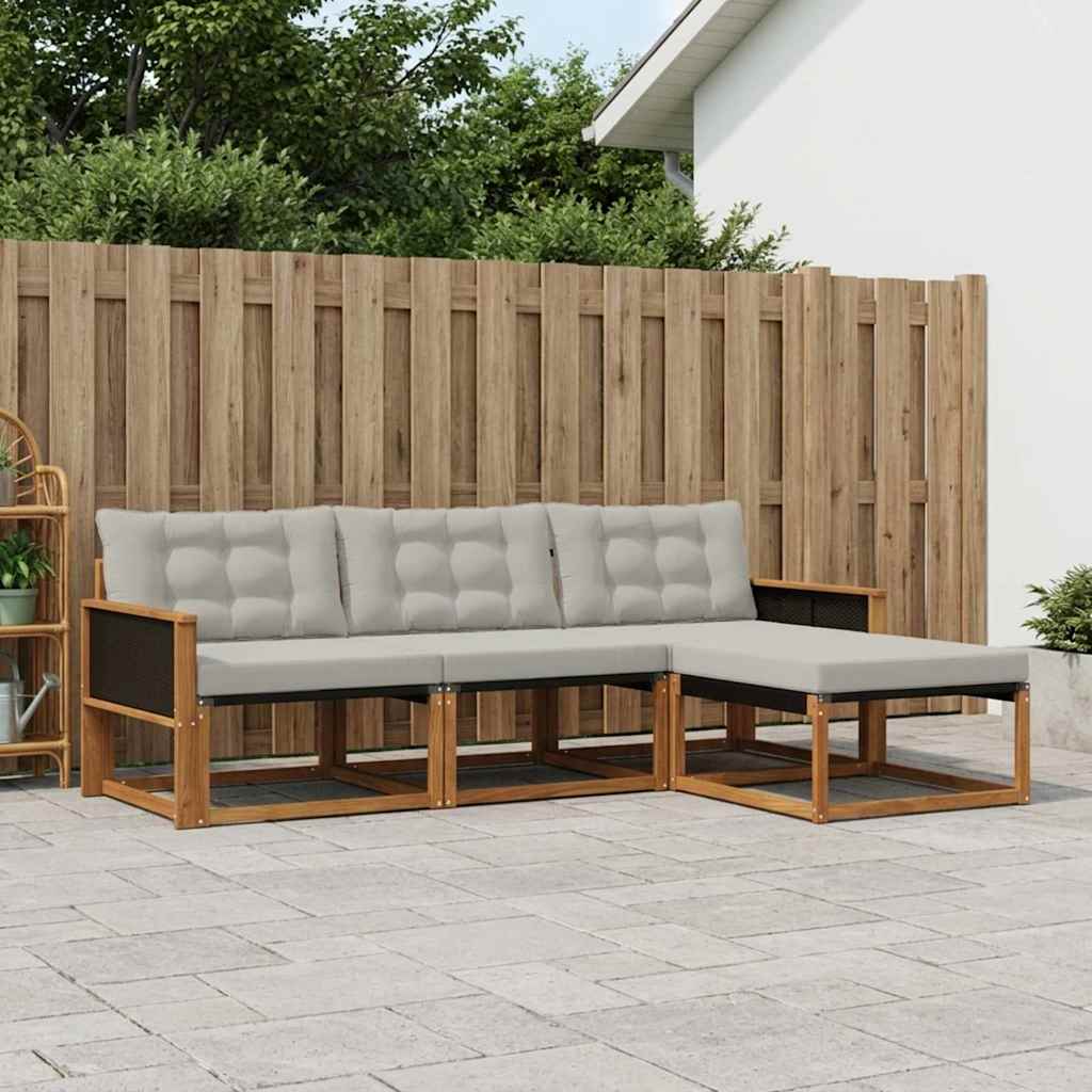 vidaXL Conjunto de sofás de exterior 4 uds. Natural y Gris Claro