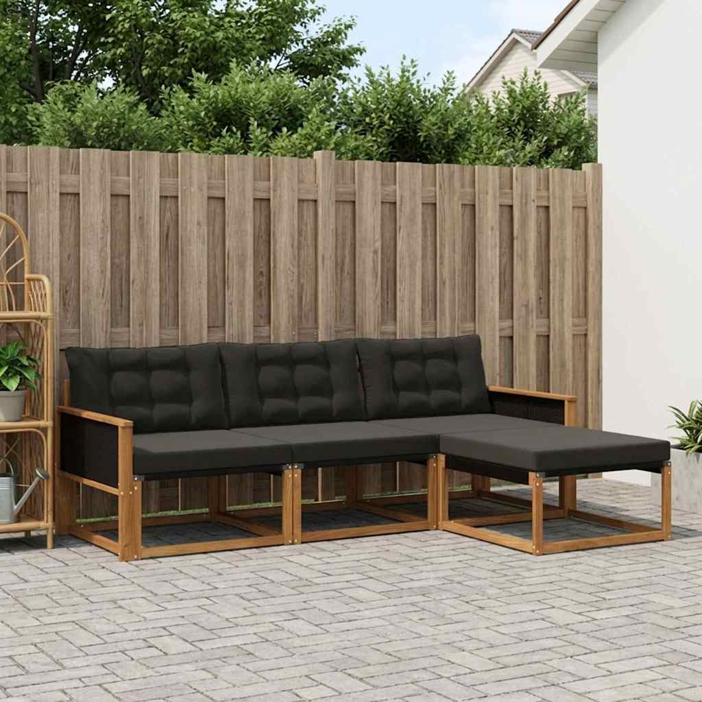 vidaXL Conjunto de sofás de exterior 4 uds. Natural y negro
