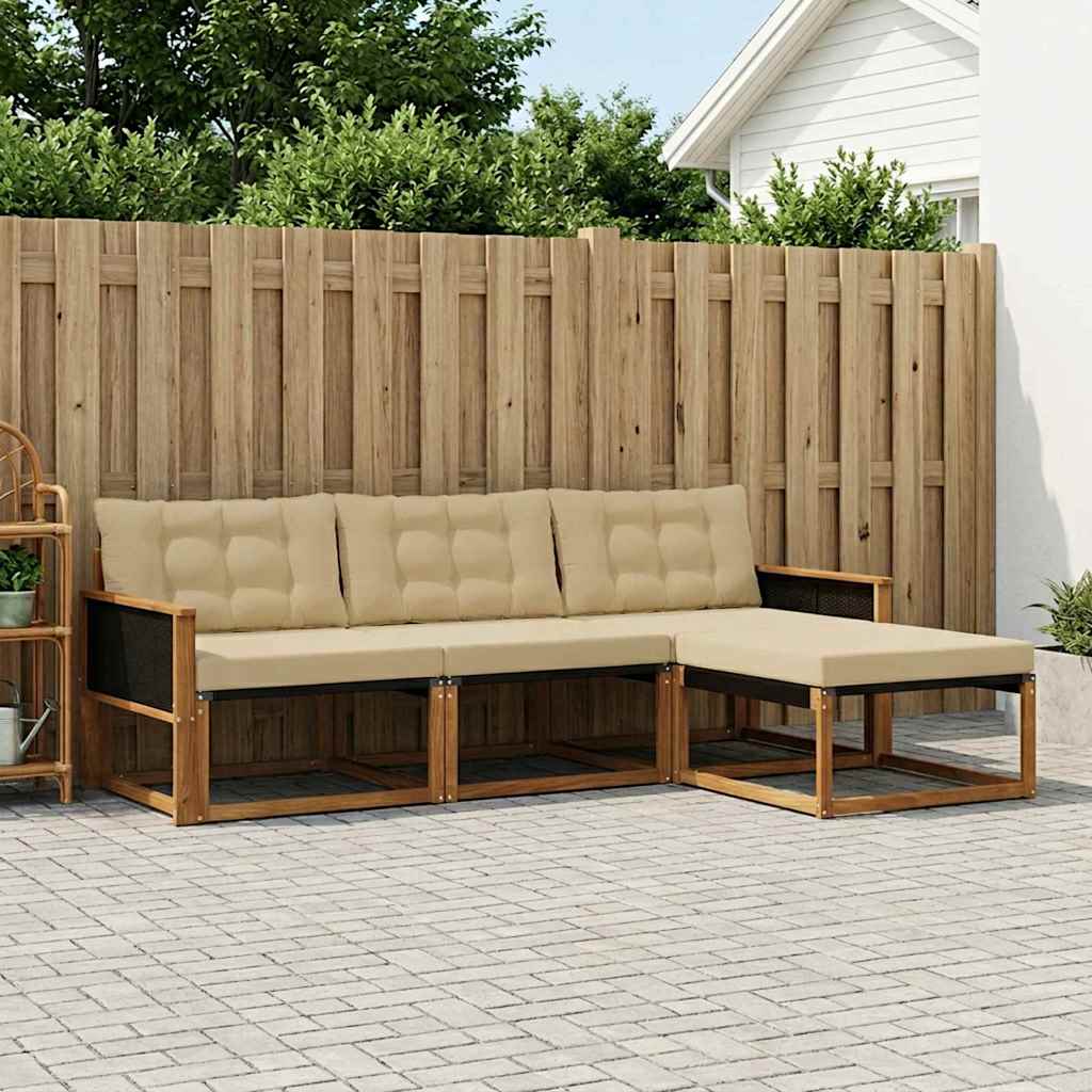 vidaXL Conjunto de sofás de exterior 4 uds. Natural y Beige