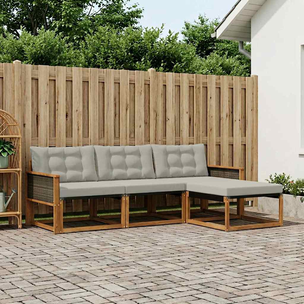 vidaXL Conjunto de sofás de exterior 4 uds. Natural y Gris Claro
