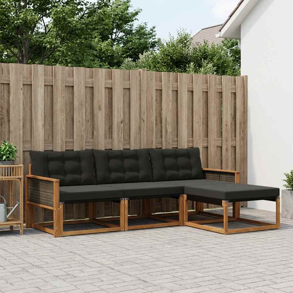 vidaXL Conjunto de sofás de exterior 4 uds. Natural y negro