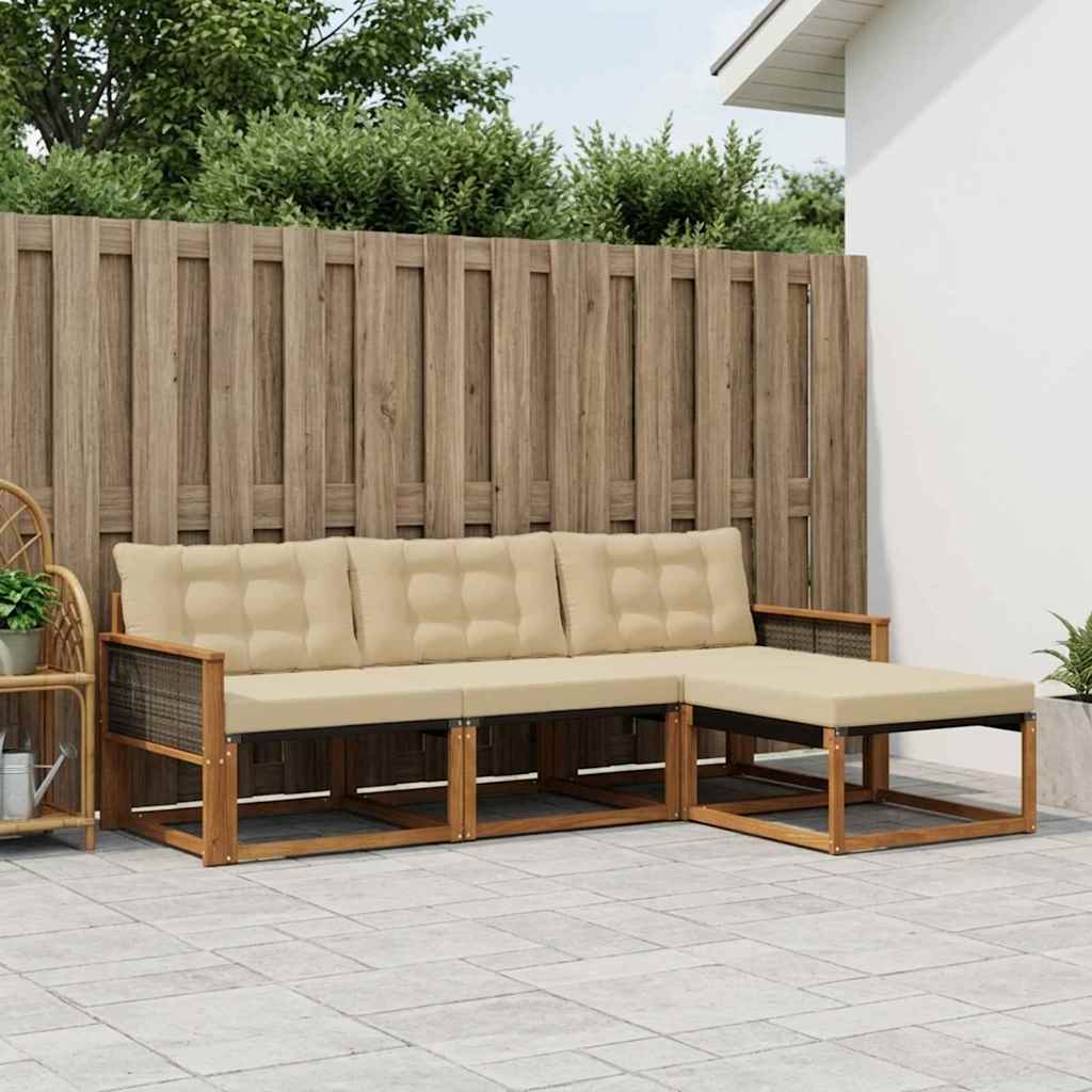 vidaXL Conjunto de sofás de exterior 4 uds. Natural y Beige