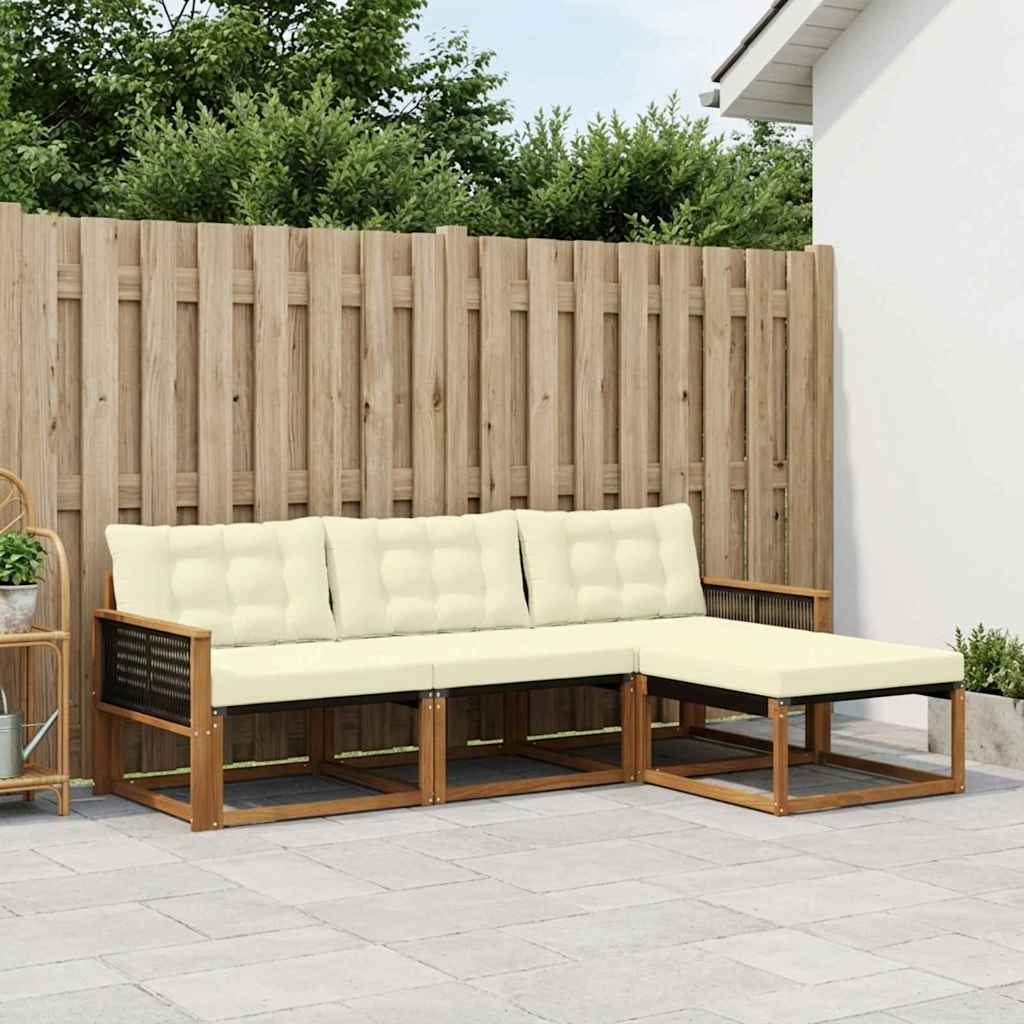 vidaXL Conjunto de sofás de exterior 4 uds. Natural y Crema