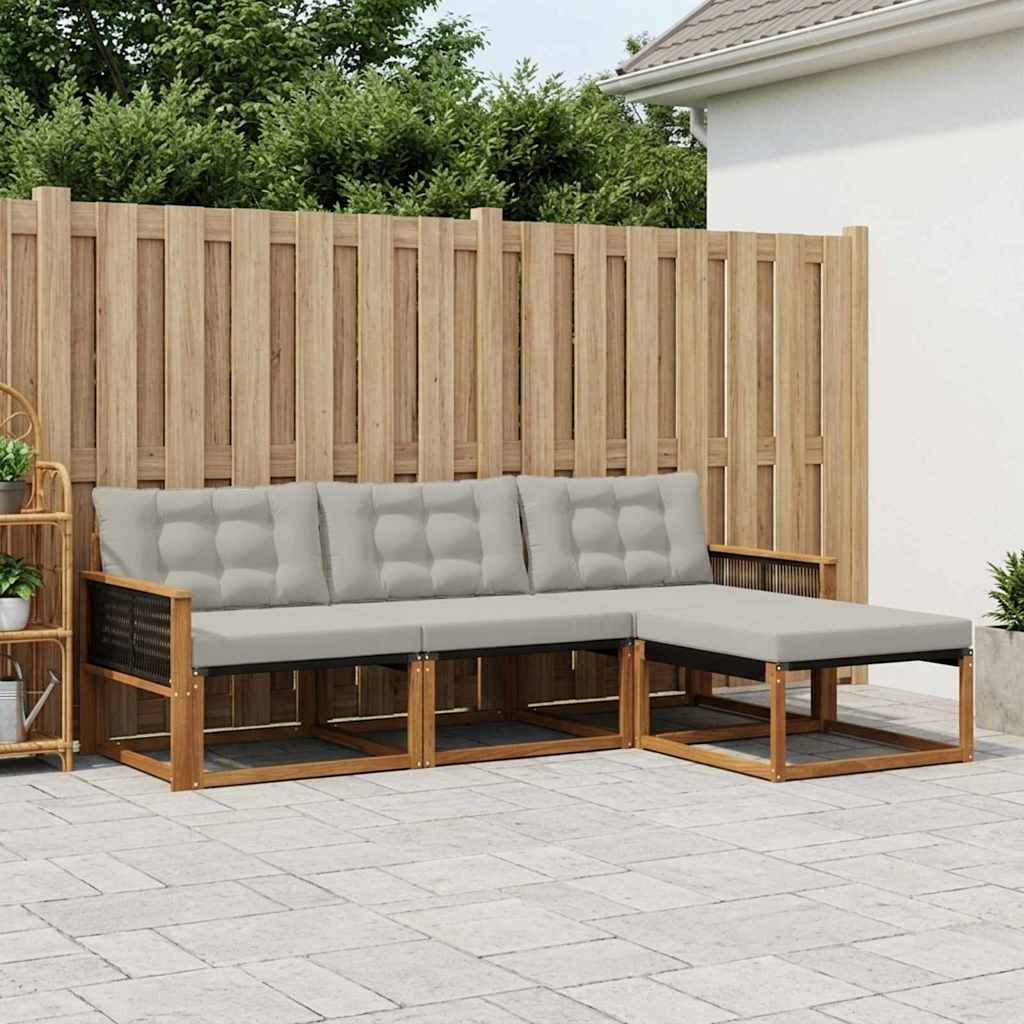 vidaXL Conjunto de sofás de exterior 4 uds. Natural y Gris Claro