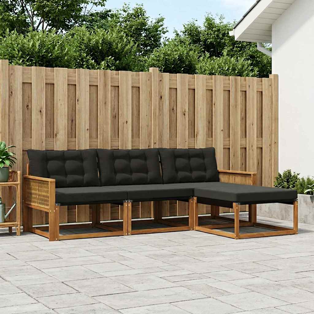 vidaXL Conjunto de sofás de exterior 4 uds. Natural y negro