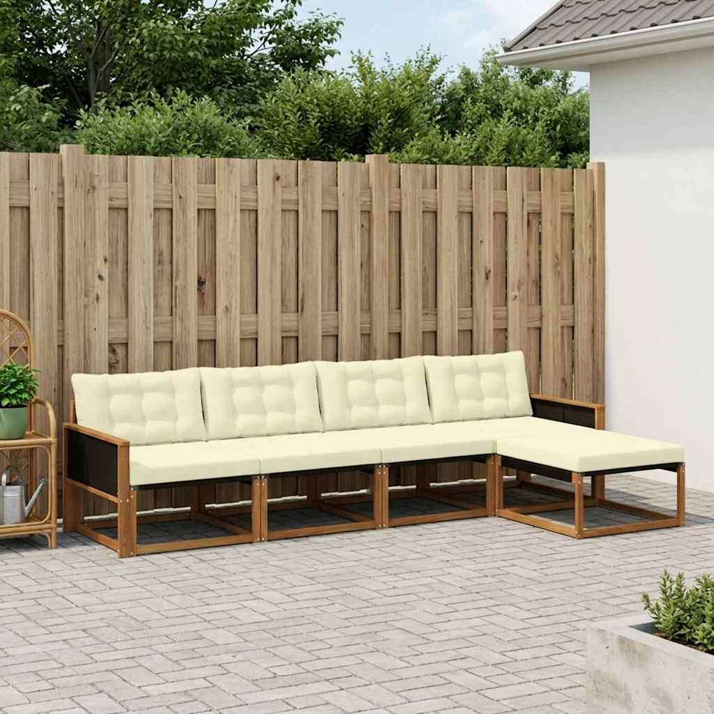 vidaXL Conjunto de sofás de exterior 5 uds. Natural y Crema