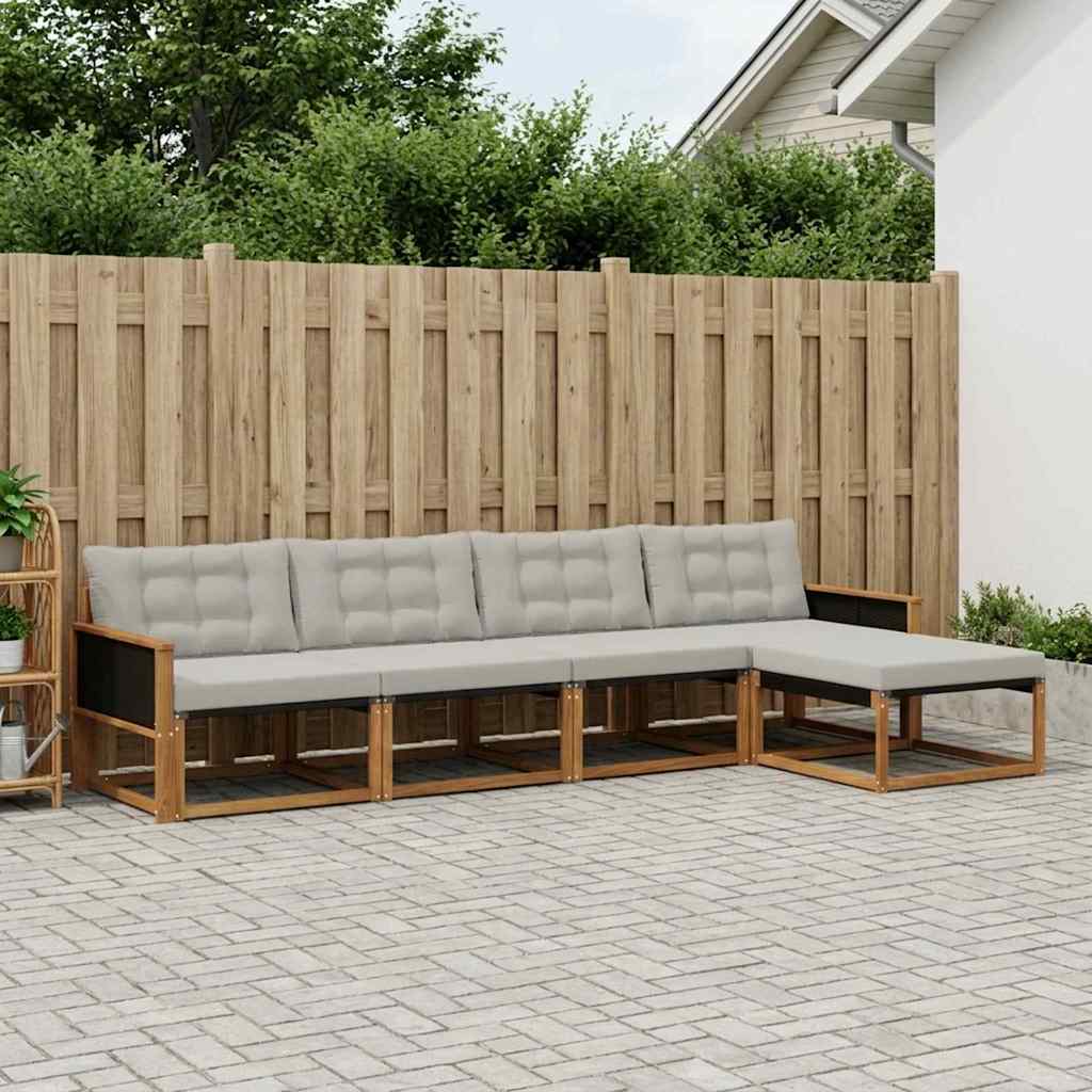 vidaXL Conjunto de sofás de exterior 5 uds. Natural y Gris Claro