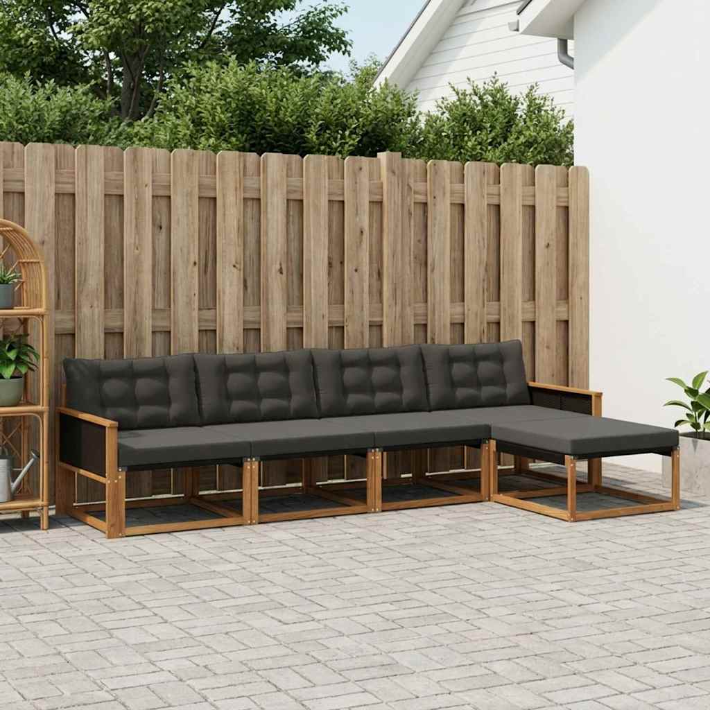 vidaXL Conjunto de sofás de exterior 5 uds. Natural y negro