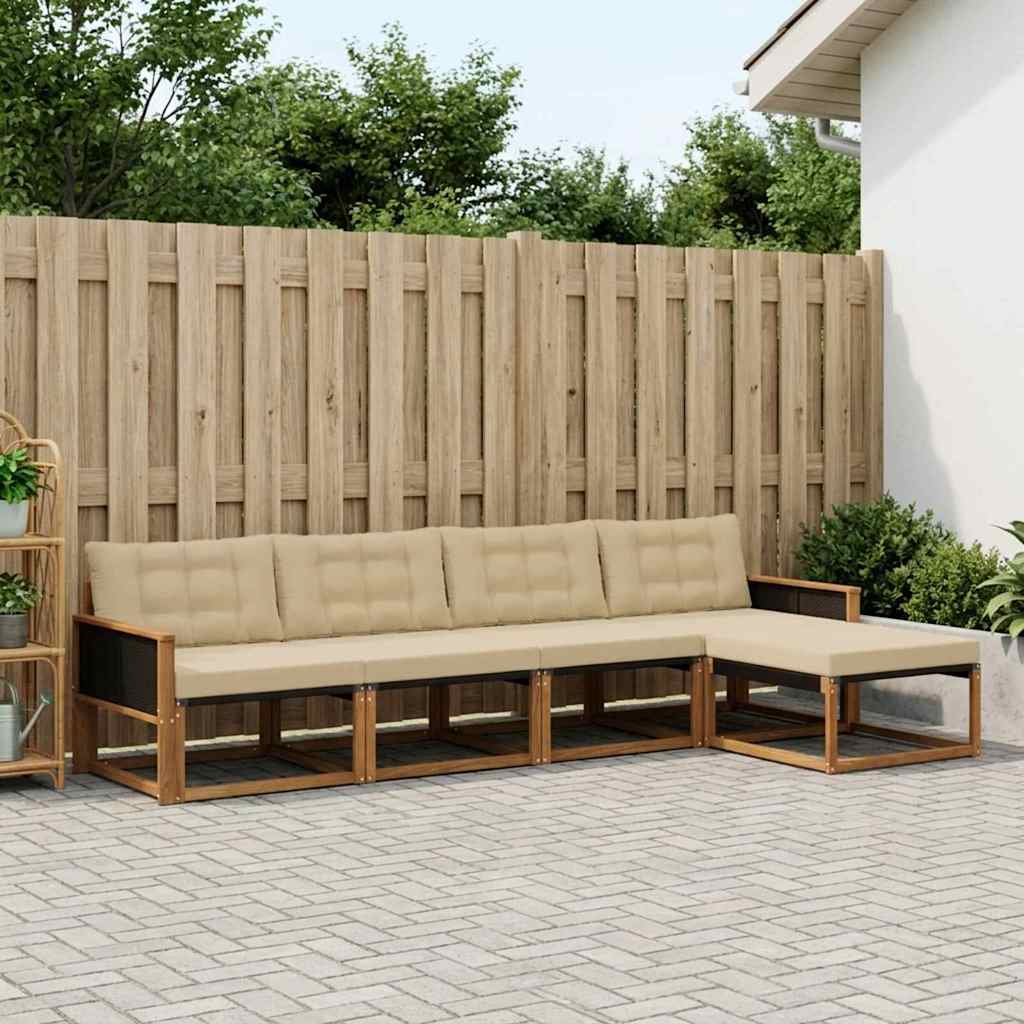 vidaXL Conjunto de sofás de exterior 5 uds. Natural y Beige