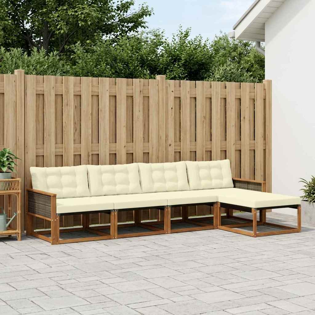 vidaXL Conjunto de sofás de exterior 5 uds. Natural y Crema
