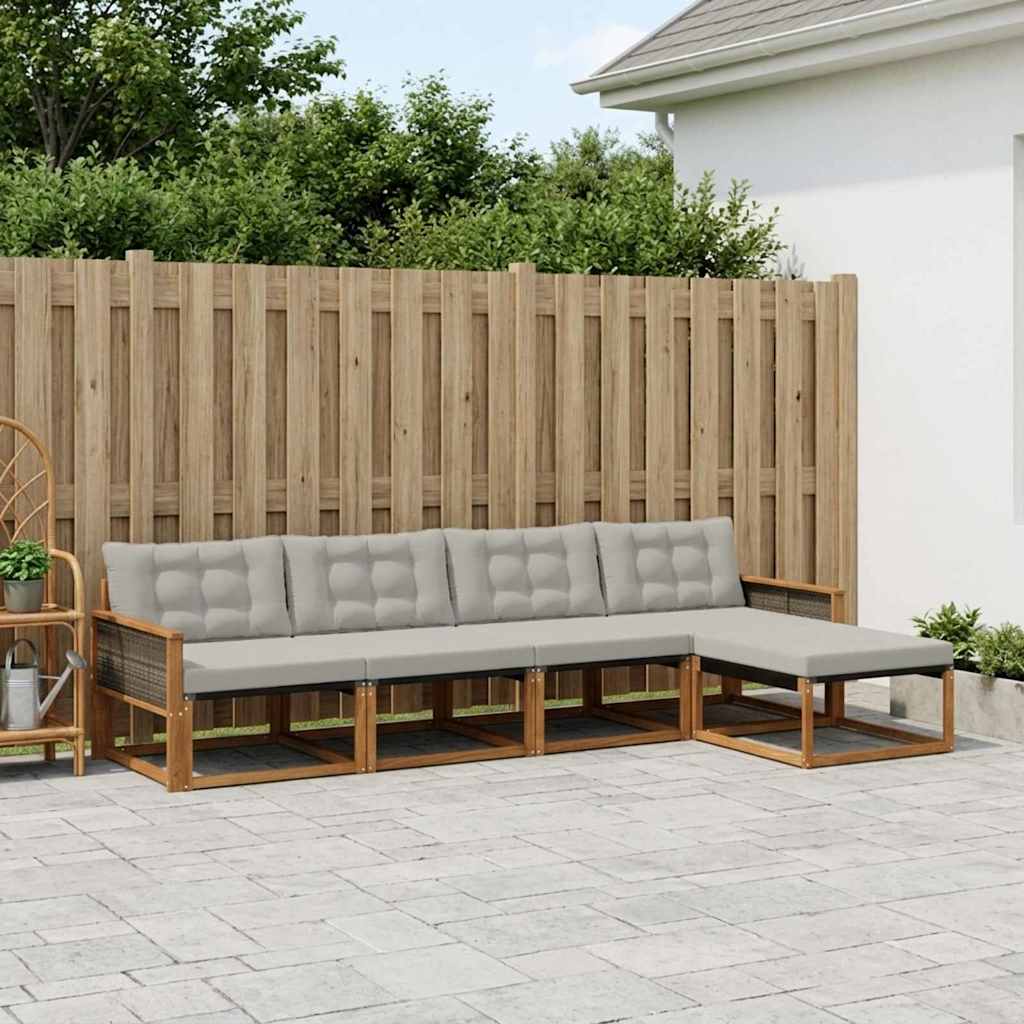 vidaXL Conjunto de sofás de exterior 5 uds. Natural y Gris Claro