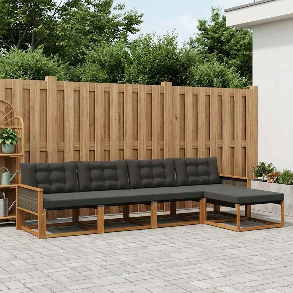 vidaXL Conjunto de sofás de exterior 5 uds. Natural y negro