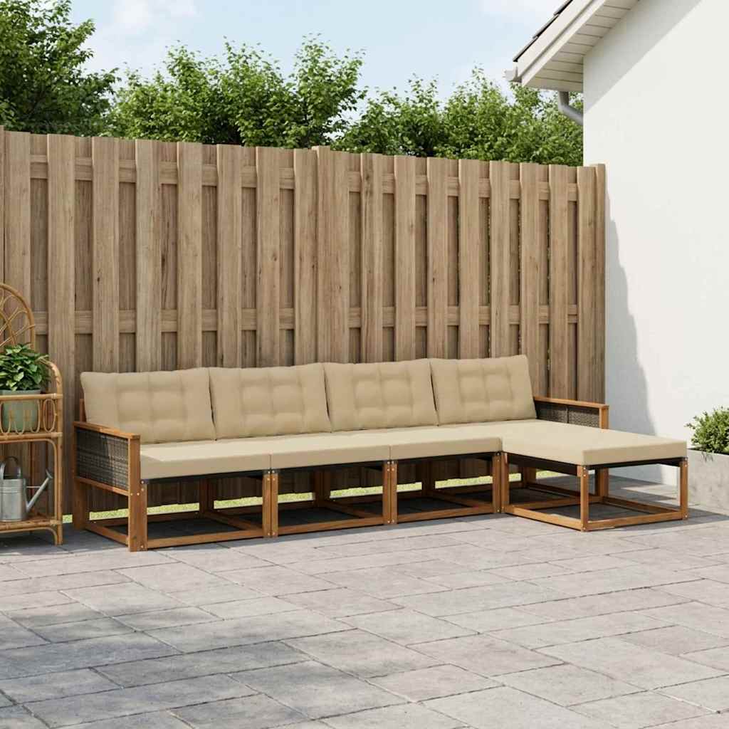 vidaXL Conjunto de sofás de exterior 5 uds. Natural y Beige