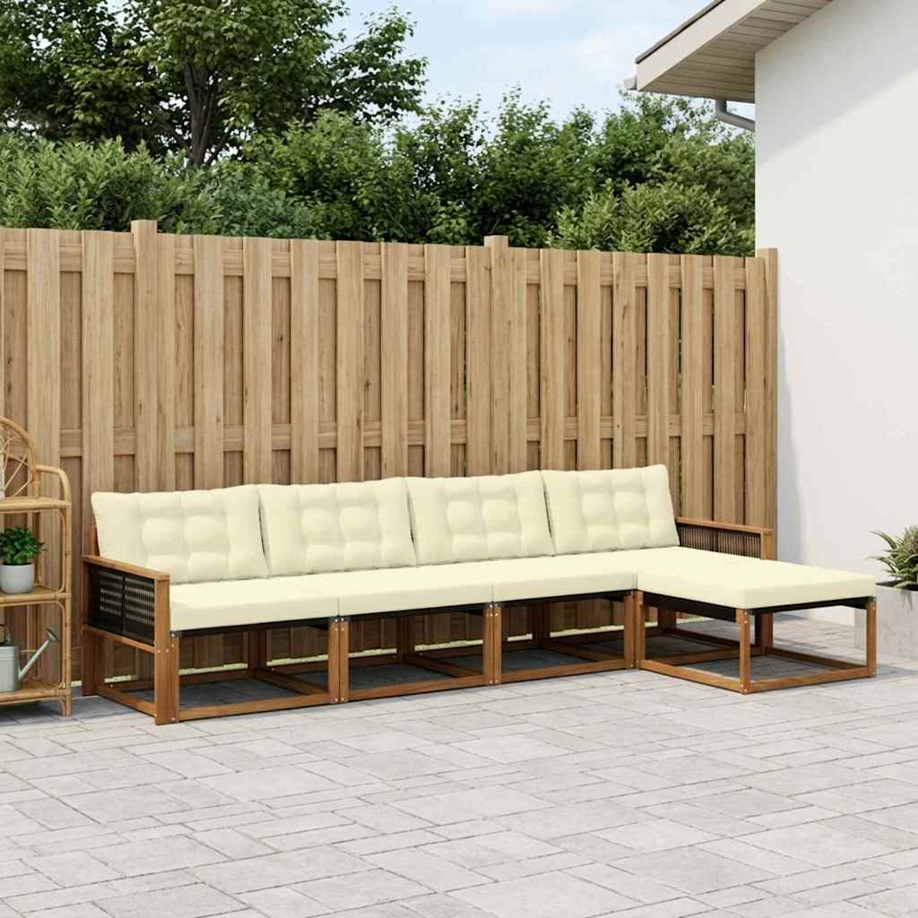 vidaXL Conjunto de sofás de exterior 5 uds. Natural y Crema