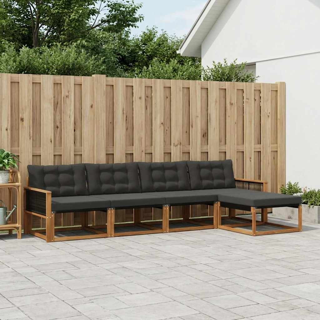 vidaXL Conjunto de sofás de exterior 5 uds. Natural y negro