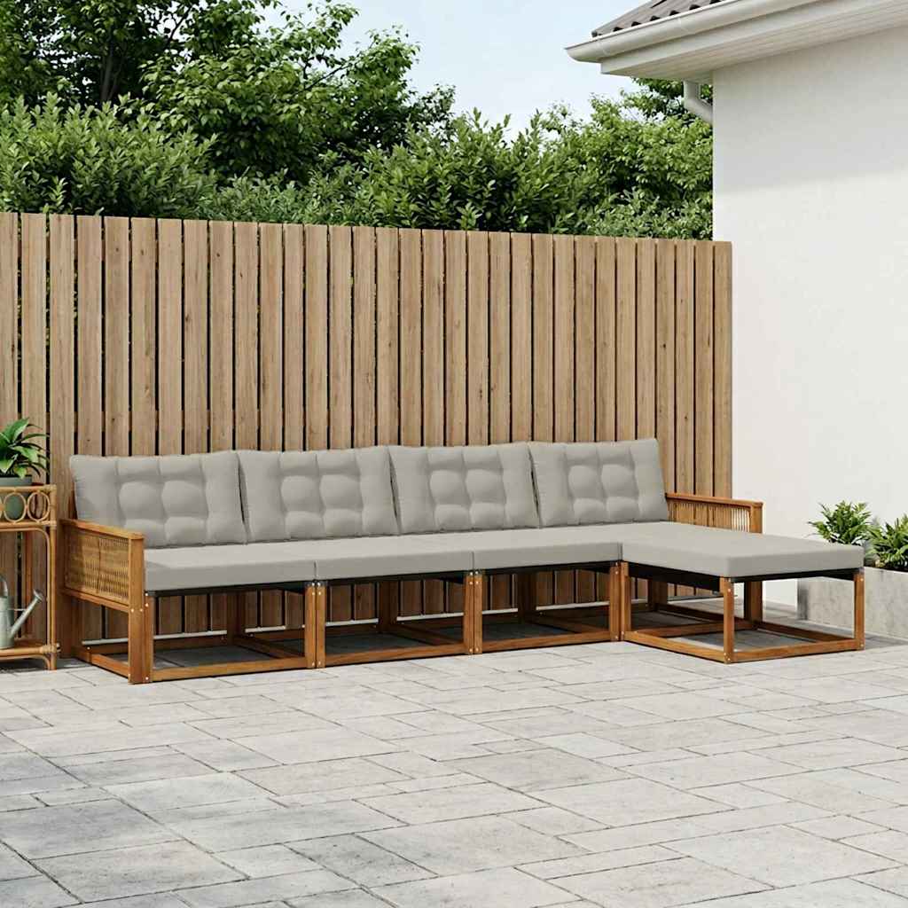 vidaXL Conjunto de sofás de exterior 5 uds. Natural y Gris Claro