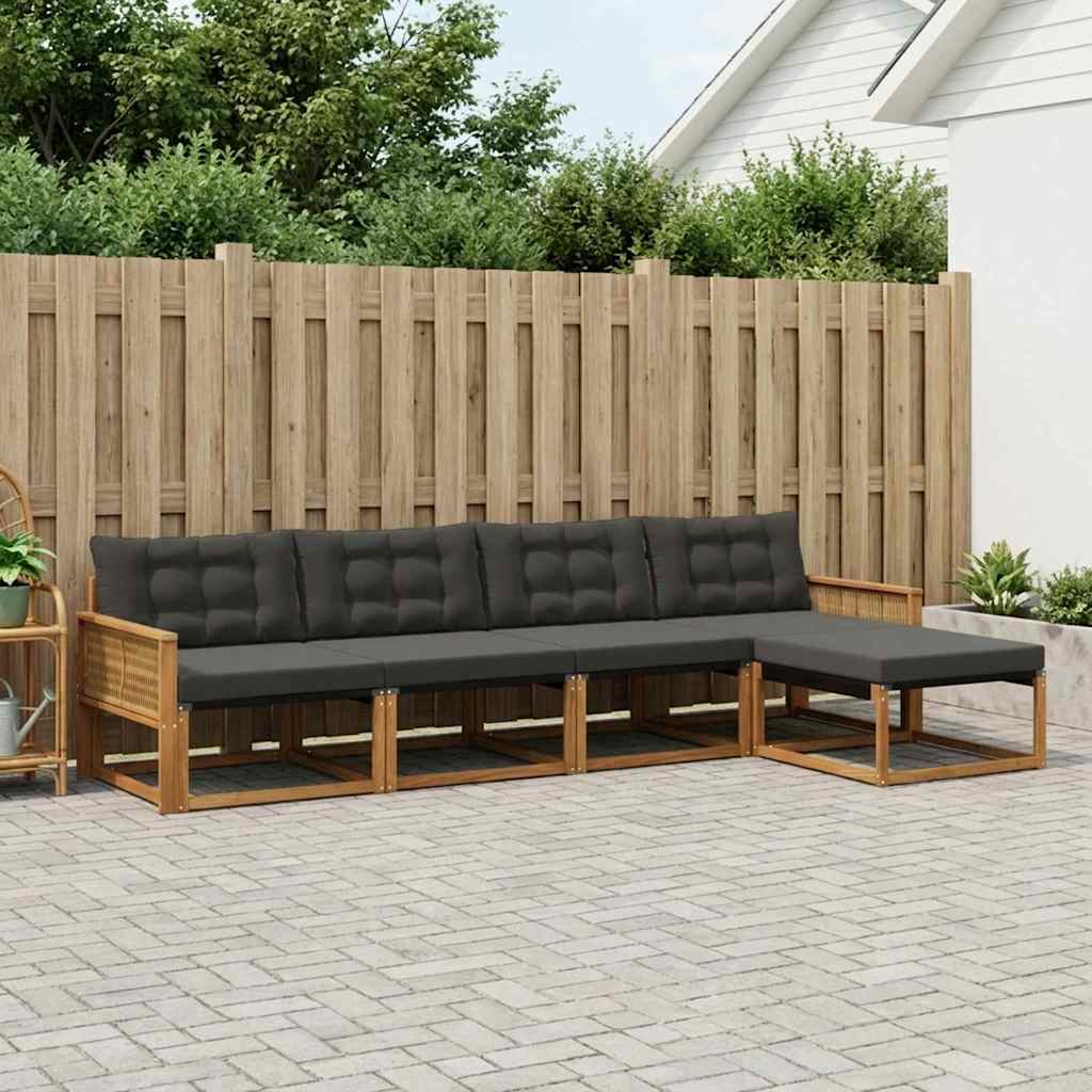 vidaXL Conjunto de sofás de exterior 5 uds. Natural y negro