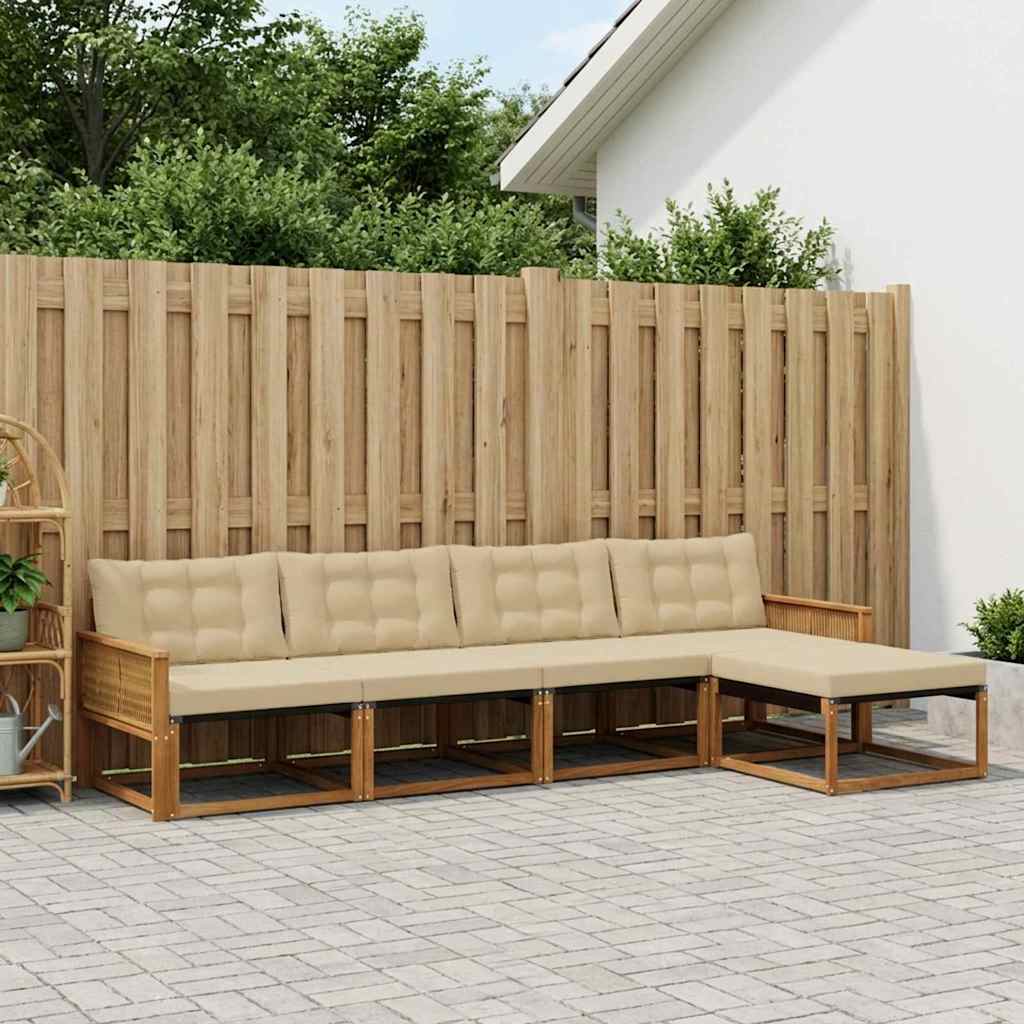 vidaXL Conjunto de sofás de exterior 5 uds. Natural y Beige