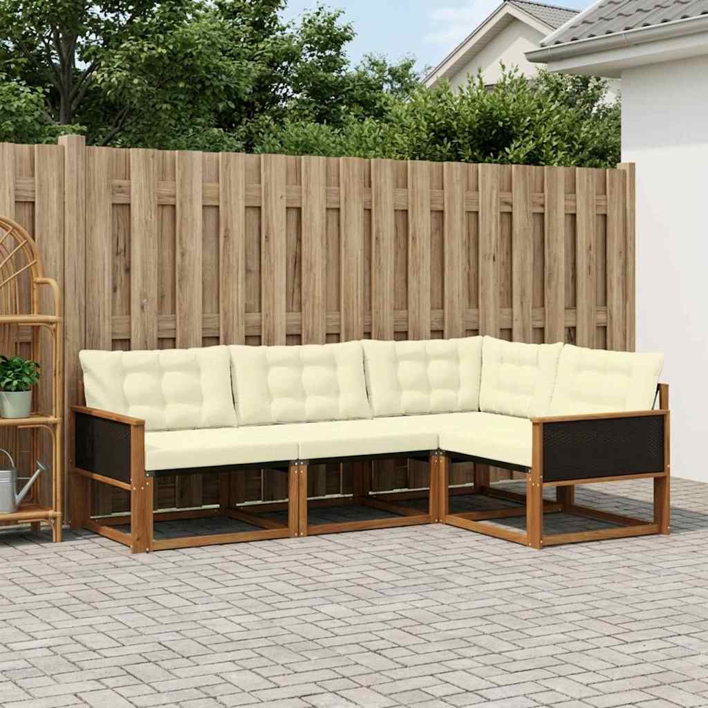 vidaXL Conjunto de sofás de exterior 4 uds. Natural y Crema