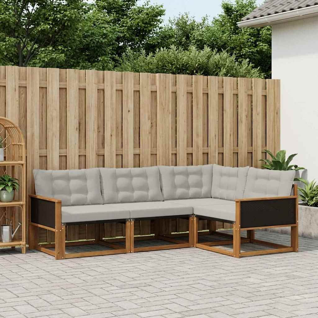 vidaXL Conjunto de sofás de exterior 4 uds. Natural y Gris Claro